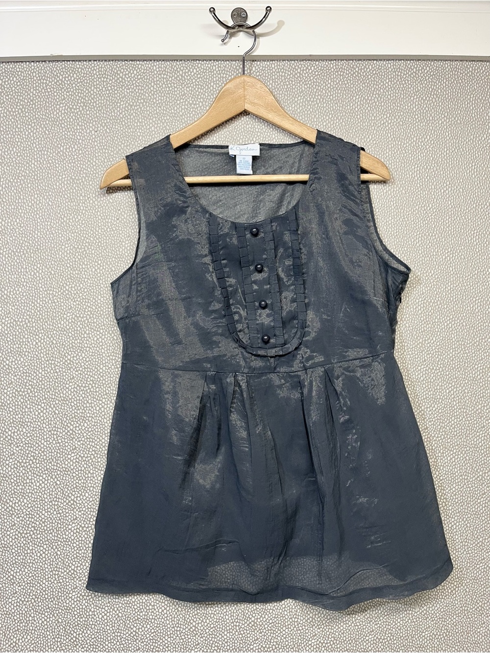 10 Vintage K. Jordan Black Tafetta Sleeveless Pleated Front Top